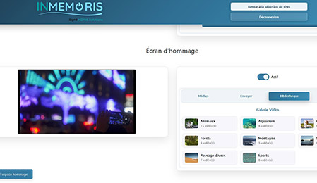 Backoffice Inmemoris écran d'information