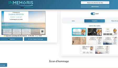 Backoffice Inmemoris écran d'hommage