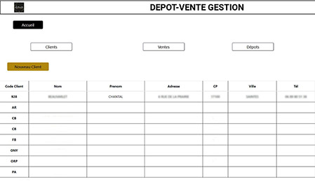 Gestion des clients dépôt-vente